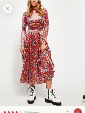 Free People heartland crushed velvet Long-Sleeve Floral Midi floral Dress